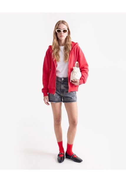 Hoodie Bordado En Relieve  Para Mujer Rojo Seven Seven