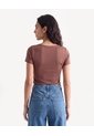 Camiseta Tipo Body Manga Corta Silueta Definida  Para Mujer Café Seven Seven de Seven Seven