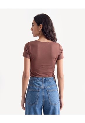 Camiseta Tipo Body Manga Corta Silueta Definida  Para Mujer Café Seven Seven
