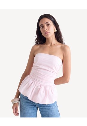 Blusa Strapless Con Peplum  Para Mujer Rosado Seven Seven