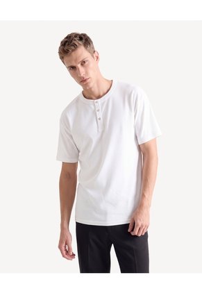 Camiseta Henley Texturizada  Para Hombre Marfil Seven Seven