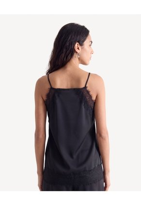 Blusa Encaje Escote En V  Para Mujer Negro Seven Seven