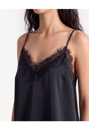 Blusa Encaje Escote En V  Para Mujer Negro Seven Seven