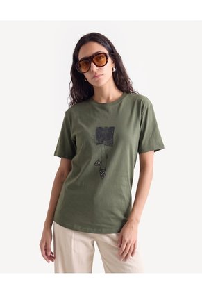 Camiseta Holgada Estampado Frontal  Para Mujer Verde Seven Seven