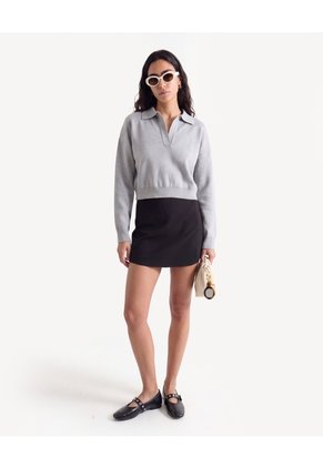 Skort Tapa Frontal Botón Joya  Para Mujer Negro Seven Seven