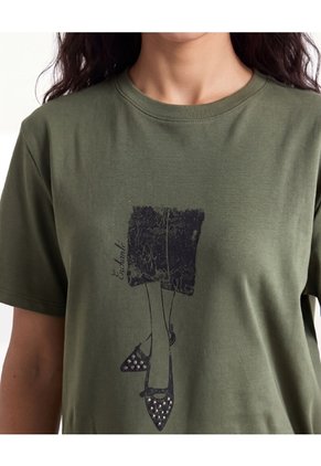 Camiseta Holgada Estampado Frontal  Para Mujer Verde Seven Seven