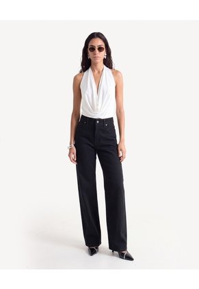 Jean Straight Encaje Lateral Para Mujer Negro Seven Seven