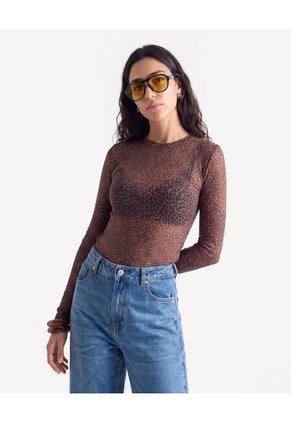 Camiseta Malla Manga Larga  Para Mujer Taupe Seven Seven