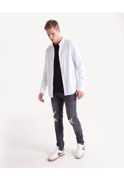 Camisa Formal Stretch Cuello Gales  Para Hombre Blanco Seven Seven
