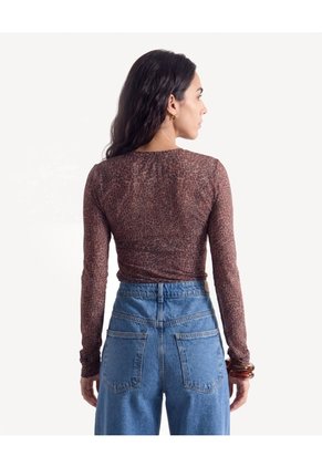 Camiseta Malla Manga Larga  Para Mujer Taupe Seven Seven