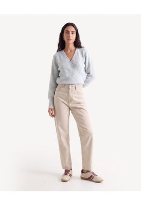 Saco Cuello En V Bicolor Para Mujer Gris Seven Seven