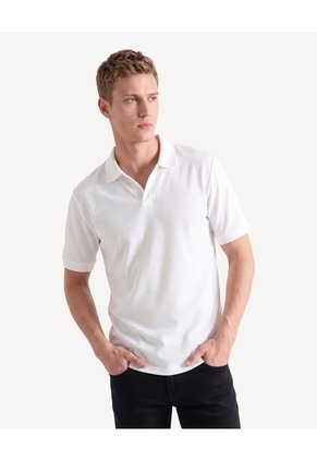 Polo Cuello Abierto Tejido Pesado  Para Hombre Crema Seven Seven
