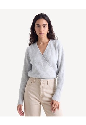 Saco Cuello En V Bicolor Para Mujer Gris Seven Seven
