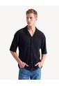 Camisa Plisada Cuello Resort  Para Hombre Negro Seven Seven de Seven Seven