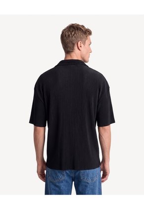 Camisa Plisada Cuello Resort Para Hombre Negro Seven Seven