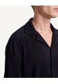 Camisa Plisada Cuello Resort  Para Hombre Negro Seven Seven de Seven Seven