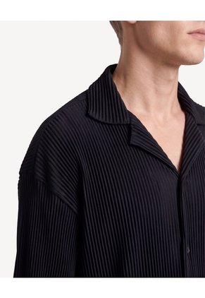 Camisa Plisada Cuello Resort Para Hombre Negro Seven Seven