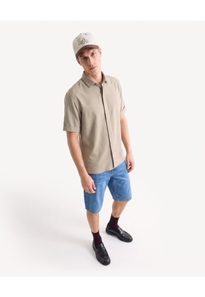Camisa Guardapolvo Botones Ocultos Para Hombre Verde Seven Seven