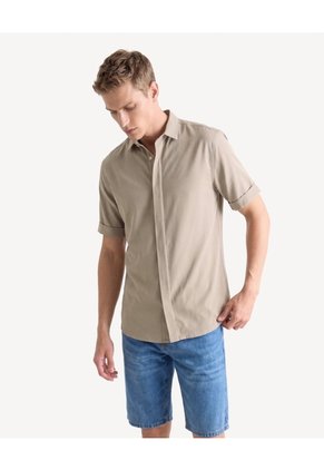 Camisa Guardapolvo Botones Ocultos Para Hombre Verde Seven Seven