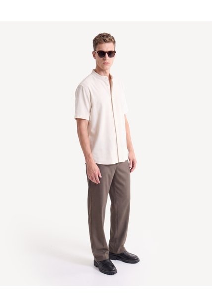 Camisa Cuello Mao Rústica  Para Hombre Marfil Seven Seven
