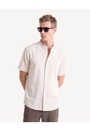 Camisa Cuello Mao Rústica  Para Hombre Marfil Seven Seven