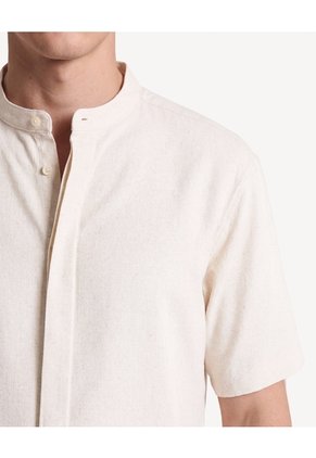 Camisa Cuello Mao Rústica  Para Hombre Marfil Seven Seven