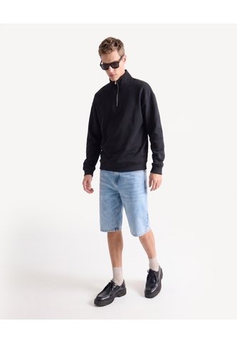 Buzo Relaxed Halfzipper Texturizado  Para Hombre Negro Seven Seven Seven Seven