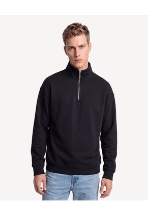 Buzo Relaxed Halfzipper Texturizado  Para Hombre Negro Seven Seven
