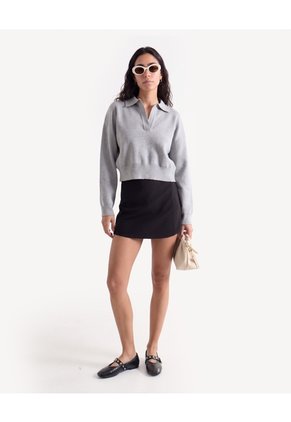 Saco Polo Jaspeado A La Cintura Para Mujer Gris Seven Seven