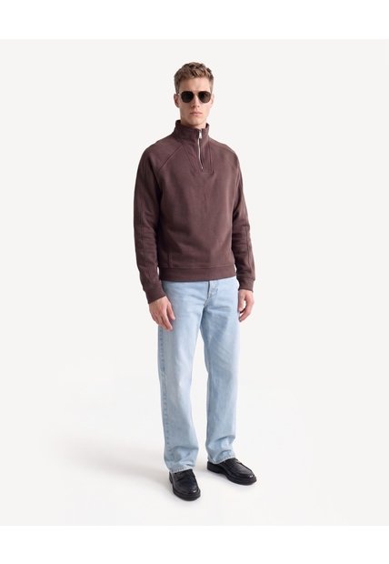 Buzo Boxy Cuello Alto Halfzipper  Para Hombre Café Seven Seven
