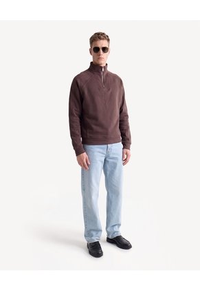 Buzo Boxy Cuello Alto Halfzipper Para Hombre Café Seven Seven