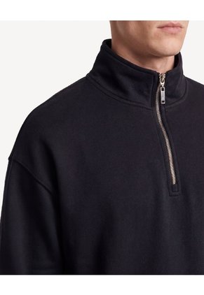 Buzo Relaxed Halfzipper Texturizado  Para Hombre Negro Seven Seven