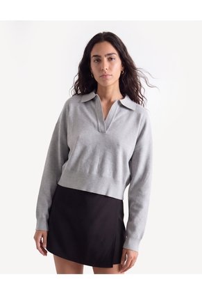 Saco Polo Jaspeado A La Cintura Para Mujer Gris Seven Seven