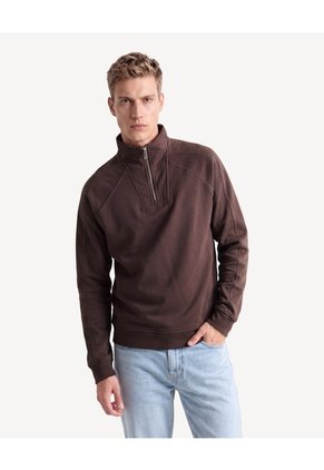 Buzo Boxy Cuello Alto Halfzipper Para Hombre Café Seven Seven