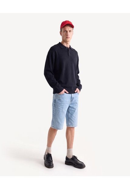 Saco Polo Tricot Con Botones  Para Hombre Negro Seven Seven