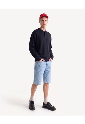 Saco Polo Tricot Con Botones Para Hombre Negro Seven Seven