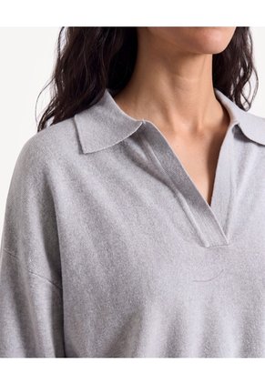 Saco Polo Jaspeado A La Cintura Para Mujer Gris Seven Seven