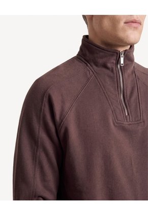 Buzo Boxy Cuello Alto Halfzipper Para Hombre Café Seven Seven