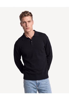 Saco Polo Tricot Con Botones Para Hombre Negro Seven Seven