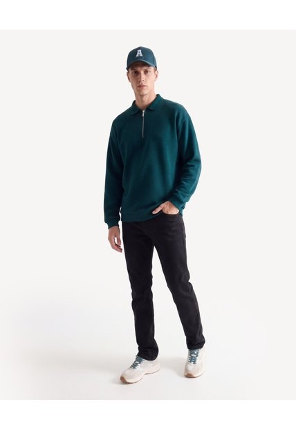 Buzo Polo Halfzipper Textura Galleta  Para Hombre Verde Seven Seven