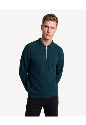 Buzo Polo Halfzipper Textura Galleta  Para Hombre Verde Seven Seven