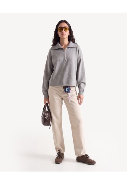 Saco Cuello Alto Con Cremallera  Para Mujer Gris Seven Seven