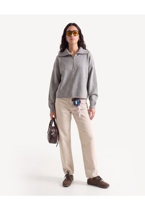 Saco Cuello Alto Con Cremallera Para Mujer Gris Seven Seven