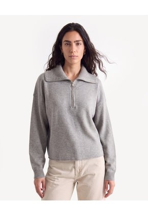 Saco Cuello Alto Con Cremallera Para Mujer Gris Seven Seven
