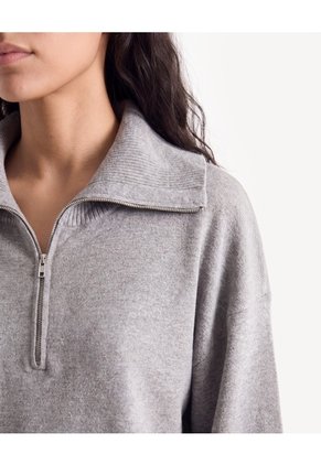 Saco Cuello Alto Con Cremallera Para Mujer Gris Seven Seven