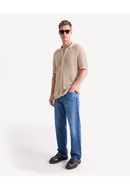 Camisa Crochet Calado  Para Hombre Arena Seven Seven