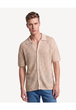 Camisa Crochet Calado  Para Hombre Arena Seven Seven