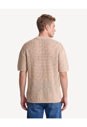 Camisa Crochet Calado  Para Hombre Arena Seven Seven