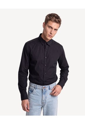 Camisa Formal Cuello Gales  Para Hombre Negro Seven Seven