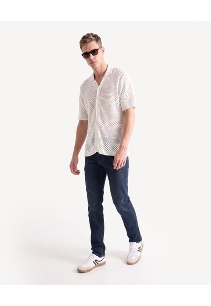 Camisa Tricot Calada  Para Hombre Marfil Seven Seven